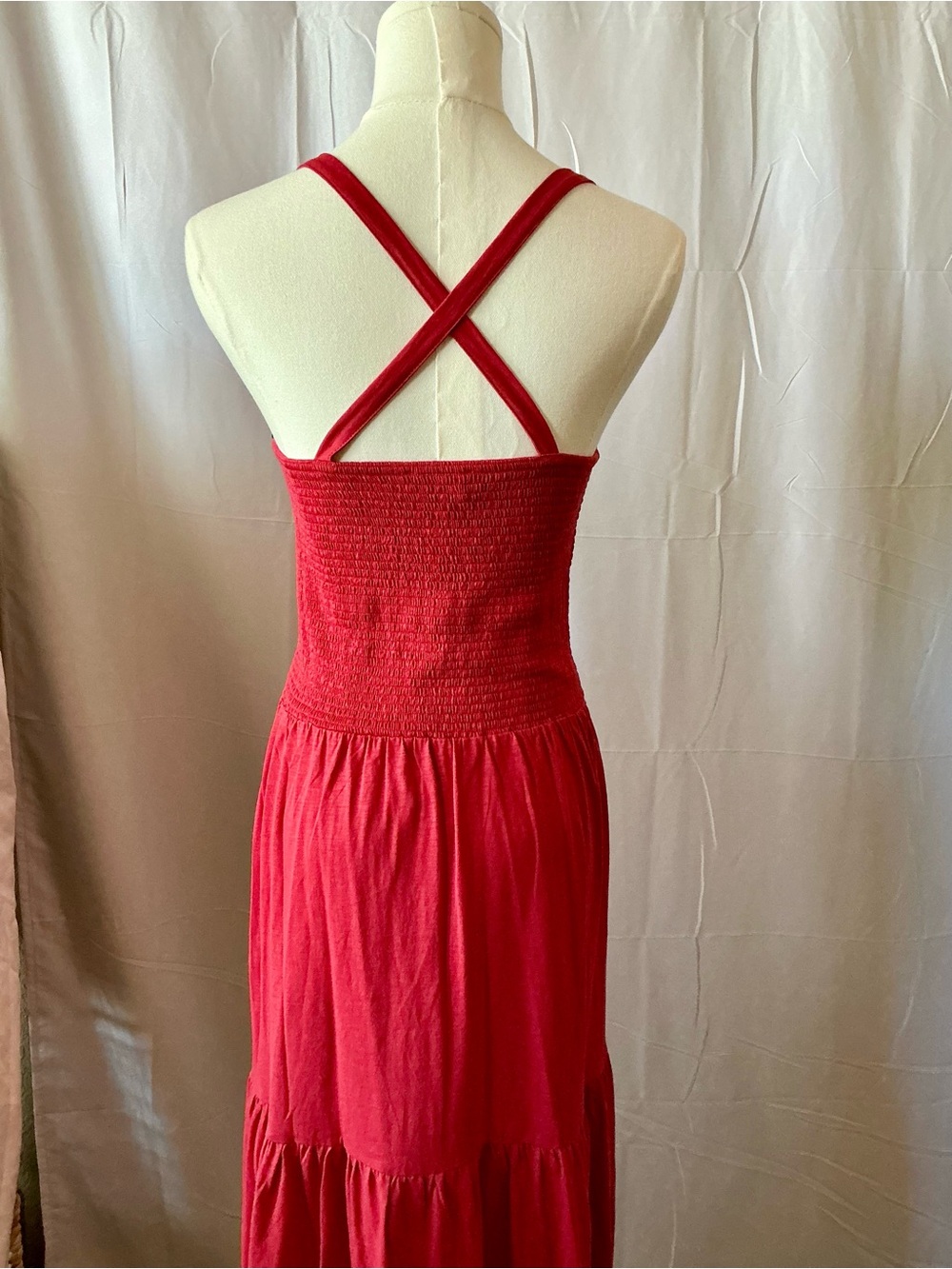 Anthropologie Nation LTD Penelope Crisscross Back Smocked Red Midi Dress NWT - Picture 6 of 13